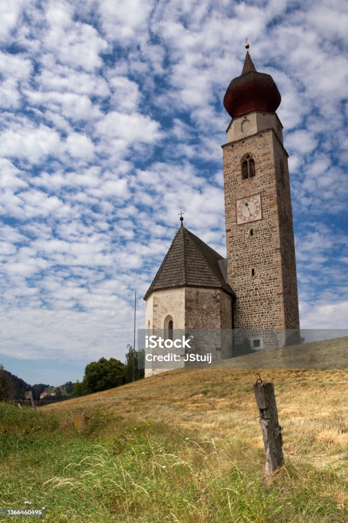 The Saint Nikolaus church in Mittelberg in South Tyrol The Saint Nikolaus church in Mittelberg in the municipality Ritten in South Tyrol Blue Stock Photo