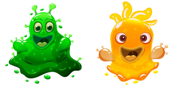 illustrazioni stock, clip art, cartoni animati e icone di tendenza di un set di personaggi glitter colorati di slime monsters. alieni viscidi divertenti liquidi. illustrazione vettoriale - monster set pattern green