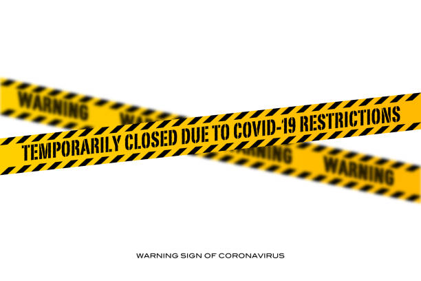 istock Temporarily closed due to Covid-19 restrictions. Coronavirus warning sign. Security strip illustration. Covid-19 stock illustration 1366463098