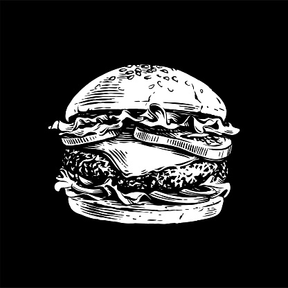 burger hand drawing sketch engraving illustration style vector