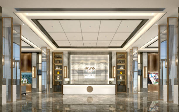 istock 3D Render of Luxury Hotel Lobby and Reception 1366465323