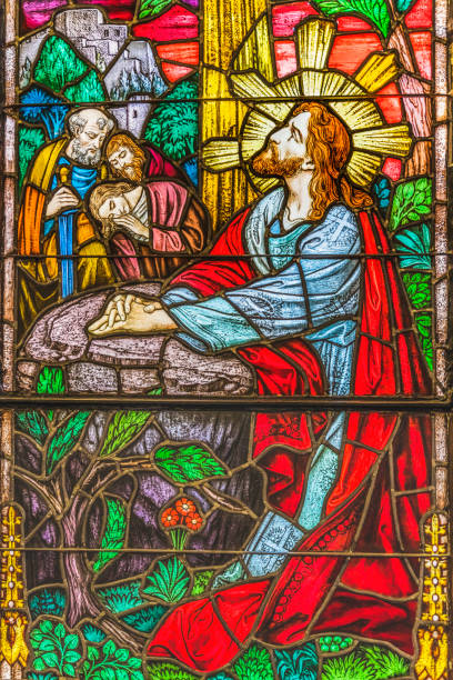 jesús orando jardín getsemaní vidriera iglesia san agustín florida - saint augustine cathedral fotografías e imágenes de stock