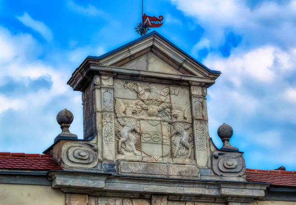 istock Bas relief sculpture on facade of building. 1366467835