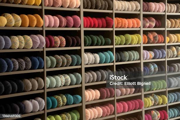 Balls Of Wool On A Shelf Stock Photo - Download Image Now - Store, Wool, Craft