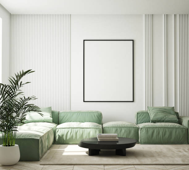 istock mock up poster frame in modern interior background, living room, Scandinavian style, 3D render, 3D illustration 1366469507