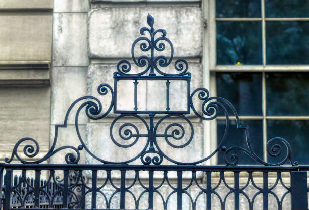 istock Vintage metal decorative bars at fence. 1366469618