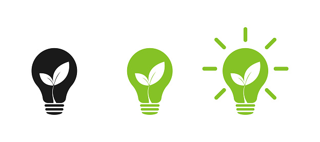 Green leaf of nature energy lamp light. Set of icons. Illustration
