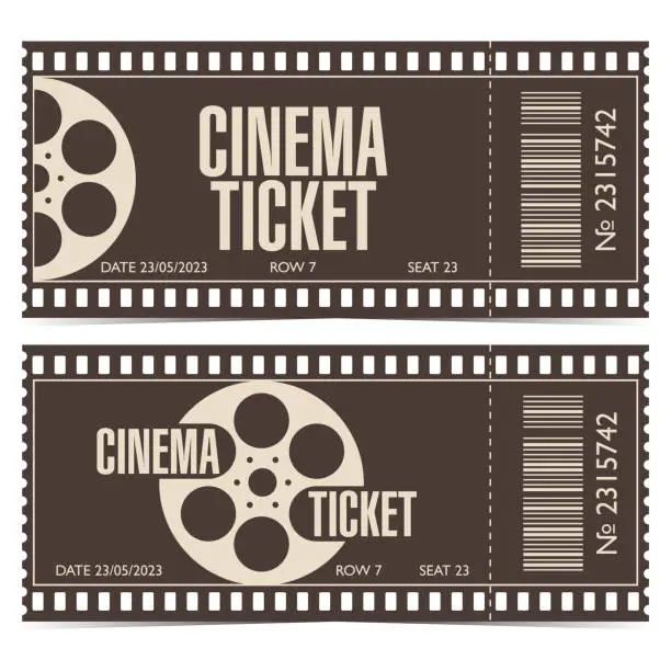 Vector illustration of Cinema ticket with barcode in the form of film strip.