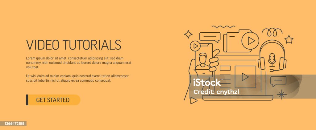 Banner Tutorial Models Video Tutorials Related Web Banner Line Style Modern Design Vector ...