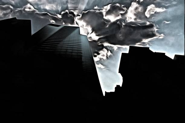 마천루. 구름을 통해 햇빛 - skyscraper office building built structure new york city 뉴스 사진 이미지