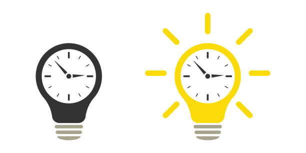 ilustrações de stock, clip art, desenhos animados e ícones de clock inside a light bulb. time concept. icon set. illustration - 2042