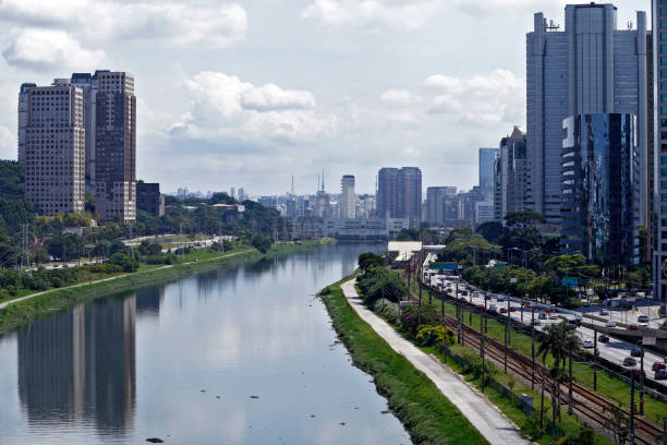 istock Urban landscape with river and roads 1366473839