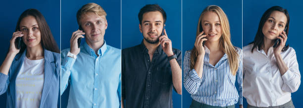 istock Set of young people using mobile phone. 1366474172