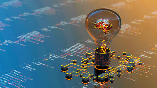 artificial intelligence digital concept abstract brains inside light bulb - artificial intelligence stockfoto's en -beelden