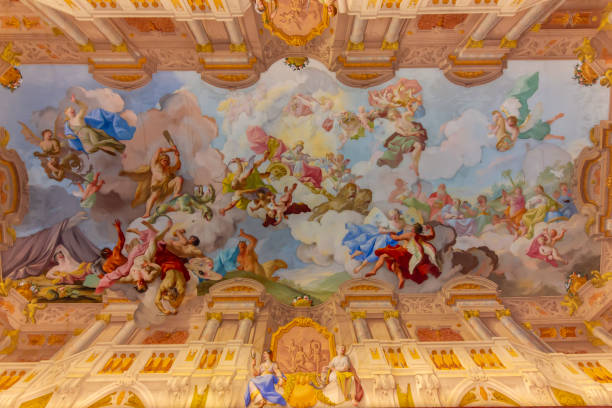 Decorated ceiling of Marble hall  in Melk abbey, Austria stock photo