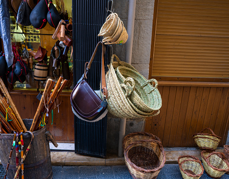 Graus village picturesque streets in Huesca de Aragon of Spain in the Ribagorza region with locan handcrafts and basketry