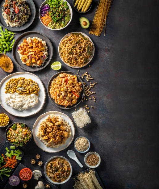 istock Vegan Asian recipes assorted brown rice, curry, masala, poke, do 1366479058