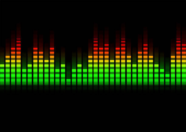 ilustraciones, imágenes clip art, dibujos animados e iconos de stock de ecualizador borrosa música de fondo negro. - sound wave sound mixer frequency wave pattern