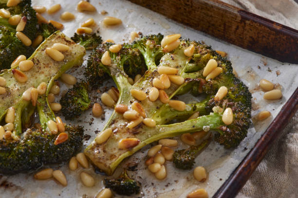 Roasted Broccoli Steak with Olive Oil and Pine Pins