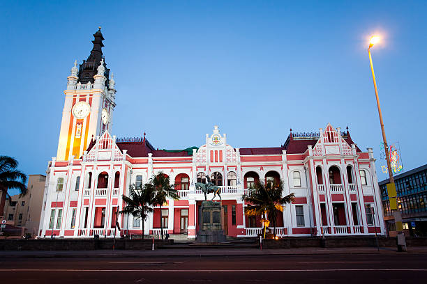 city hall of East London, South Africa night view of city hall of East London, South Africa east london south africa photos stock pictures, royalty-free photos & images