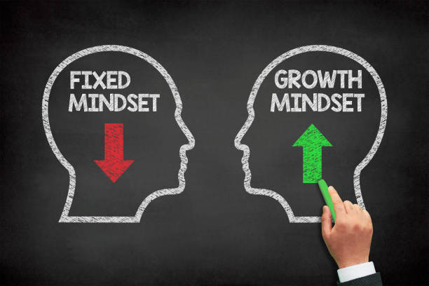Growth Mindset with Fixed Mindset concept on chalkboard stock photo