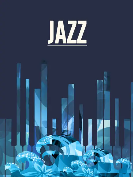 Vector illustration of Piano keys with waves for live concert events, jazz music festivals and shows, party flyer. Musical promotional poster with piano keyboard, inspirational music vector