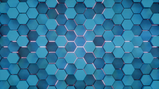 istock 3D Abstract Hexagon, Honeycomb Pattern Background with Neon Lights 1366486275