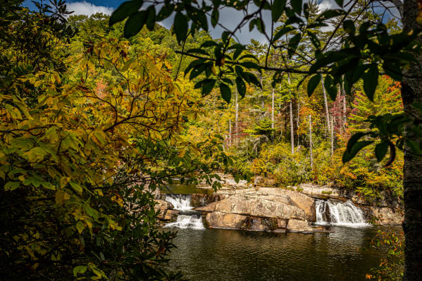 リンビル フォールズ州立公園 ノースカロライナ - north carolina mountain river autumn ストックフォトと画像