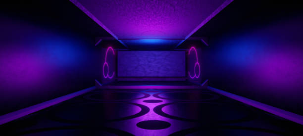 istock Space Futuristic Garage Glow Lighting with Dark Orchid Colors SciFi Concept 3D Rendering 1366489770