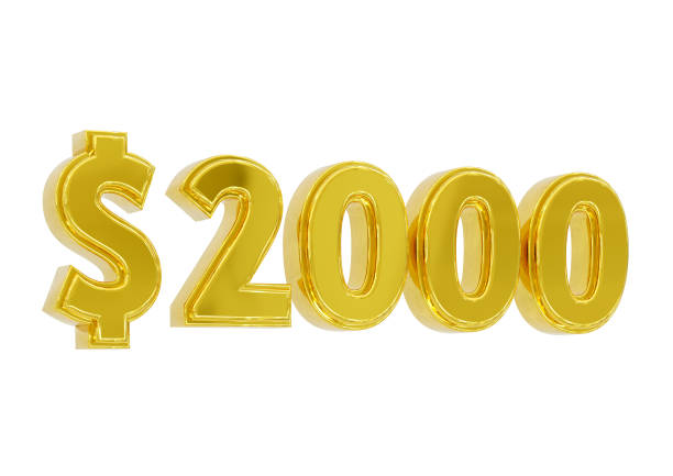 golden 2000 dollar price symbol isolated on white background
