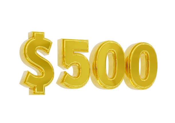 golden 500 dollar price symbol isolated on white background stock photo