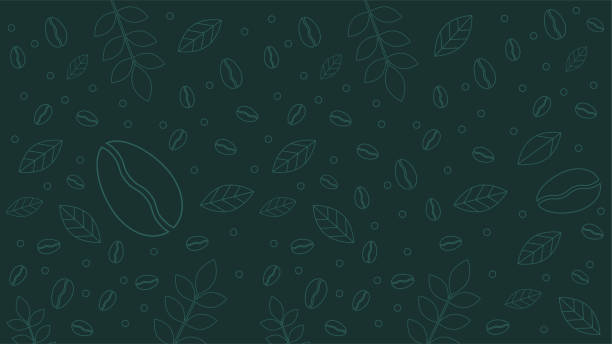 コピースペースと花、葉や豆の背景とコーヒーの木の枝のベクターイラストレーター。バナー、ポスター広告、チラシ、カード用の装飾デザイン。抽象的な創造的背景。 - tea food tea crop pattern点のイラスト素材／クリップアート素材／マンガ素材／アイコン素材