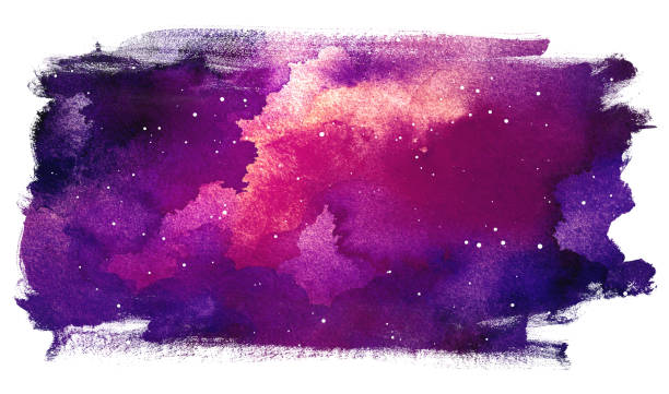 흰색 배경에 고립 된 다채로운 공간 수채화 그림 - star field space night astronomy stock illustrations