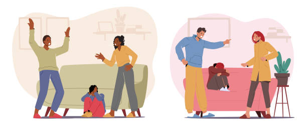 Family Quarrel Conflict Between Parents And Children Concept Characters  Mother And Father Yelling On Each Other Stock Illustration - Download Image  Now - iStock
