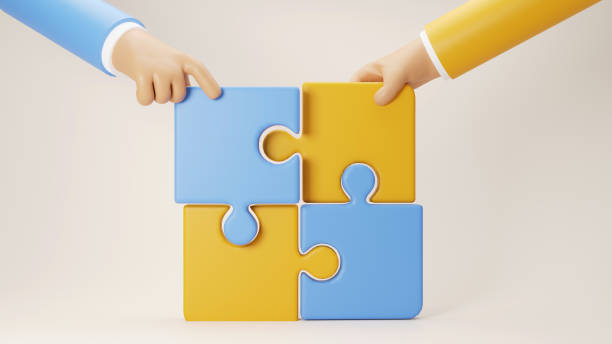 3D Render of Hands Business Puzzle Pieces Small stock photo
