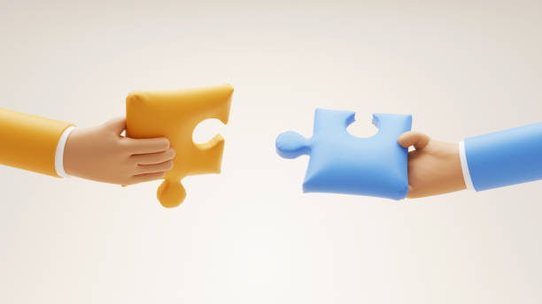 istock 3D Render of Hands Business Puffy Puzzle Pieces 1366500226