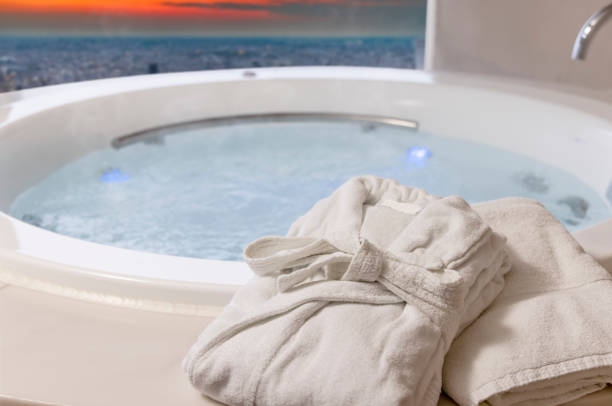 istock Bathrobes and a relaxing whirlpool 1366504972