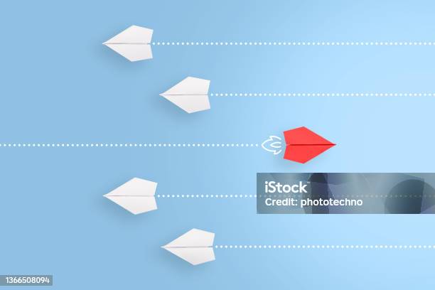 Change Concepts With Red Paper Airplane Leading Among White Stock Photo - Download Image Now