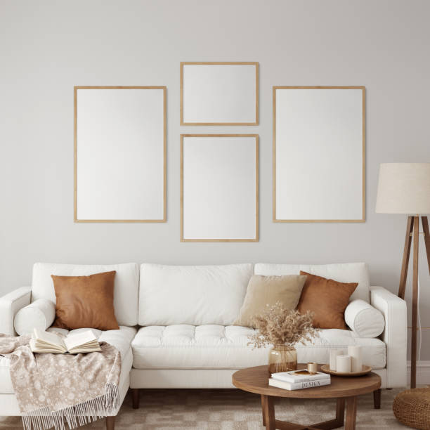 istock Eco Friendly interior style.  living room. Frame mockup. Poster mockup. 3d rendering, 3d illustration 1366509089