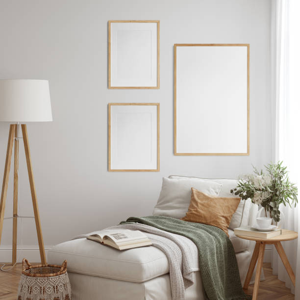 istock Eco Friendly interior style. living room. Frame mockup. Poster mockup. 3d rendering, 3d illustration 1366511244