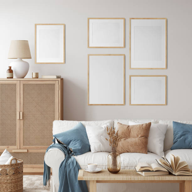istock Eco Friendly interior style. living room. Frame mockup. Poster mockup. 3d rendering, 3d illustration 1366511777