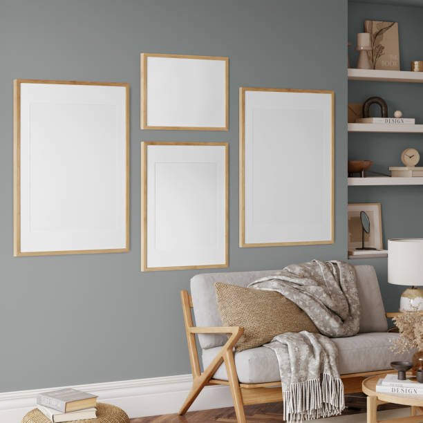istock Eco Friendly interior style. living room. Frame mockup. Poster mockup. 3d rendering, 3d illustration 1366511792