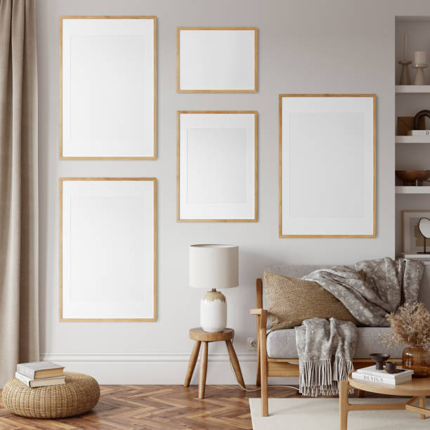 istock Eco Friendly interior style. living room. Frame mockup. Poster mockup. 3d rendering, 3d illustration 1366511793
