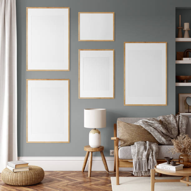 istock Eco Friendly interior style. living room. Frame mockup. Poster mockup. 3d rendering, 3d illustration 1366511794
