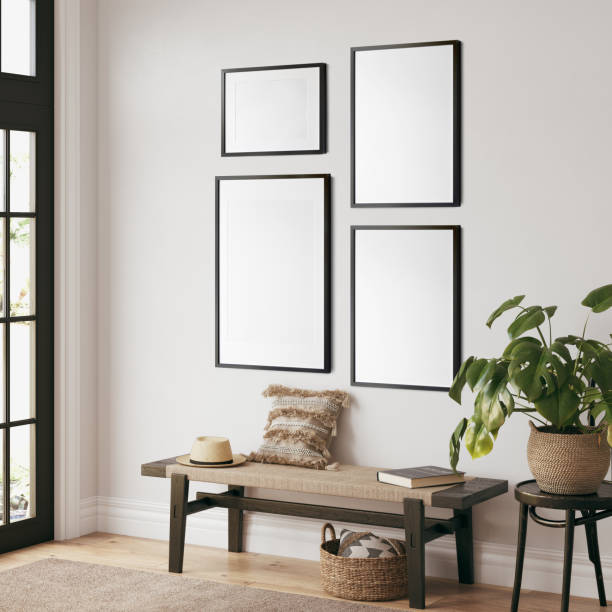 istock Eco Friendly interior style. living room. Frame mockup. Poster mockup. 3d rendering, 3d illustration 1366511821