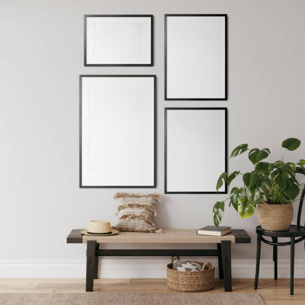 istock Eco Friendly interior style. living room. Frame mockup. Poster mockup. 3d rendering, 3d illustration 1366511849