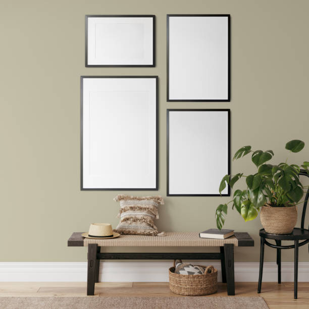 istock Eco Friendly interior style. living room. Frame mockup. Poster mockup. 3d rendering, 3d illustration 1366511851