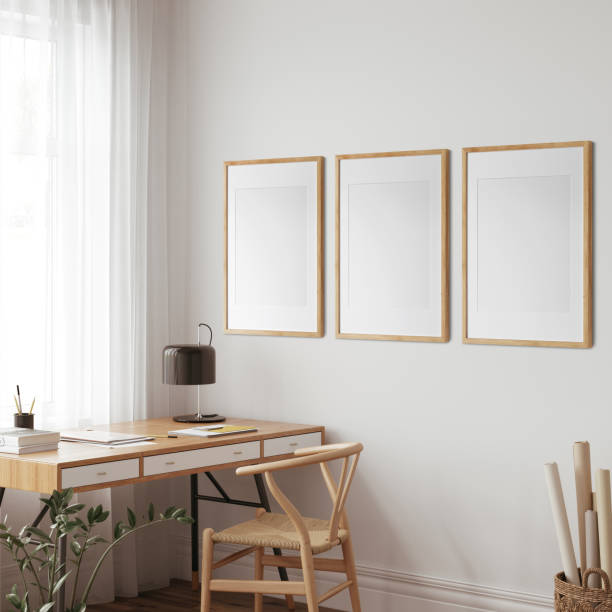 istock Eco Friendly interior style. living room. Frame mockup. Poster mockup. 3d rendering, 3d illustration 1366511855