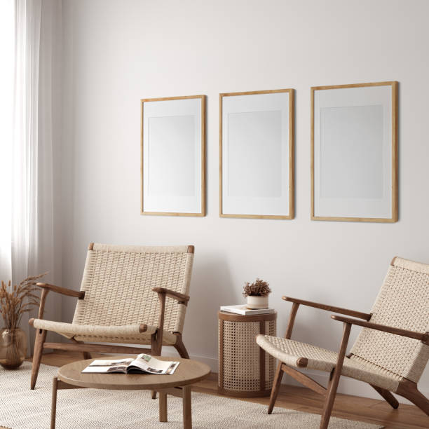 istock Eco Friendly interior style. living room. Frame mockup. Poster mockup. 3d rendering, 3d illustration 1366511867