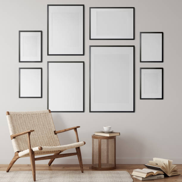 istock Eco Friendly interior style. living room. Frame mockup. Poster mockup. 3d rendering, 3d illustration 1366511877